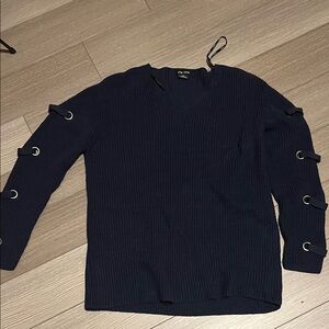 City chic Dark Blue Crewneck Sweater with Metal Accents nwot